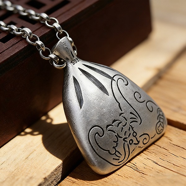 《 QBOX 》FASHION 飾品【SC00654】精緻個性招財納福錢袋S999足銀墬子項鍊-細節圖5