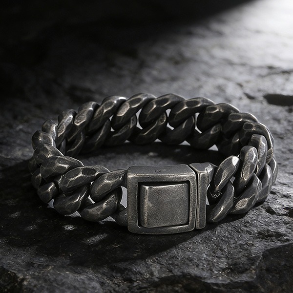 《 QBOX 》FASHION 飾品【BK161367】 精緻個性街頭風硬核復古仿舊古巴鈦鋼手鍊/手環-細節圖3