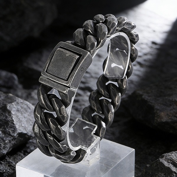 《 QBOX 》FASHION 飾品【BK161367】 精緻個性街頭風硬核復古仿舊古巴鈦鋼手鍊/手環-細節圖4