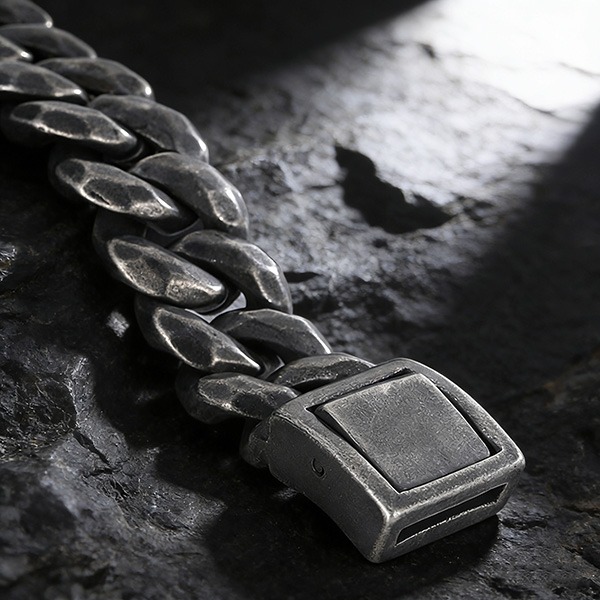 《 QBOX 》FASHION 飾品【BK161367】 精緻個性街頭風硬核復古仿舊古巴鈦鋼手鍊/手環-細節圖7