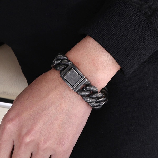 《 QBOX 》FASHION 飾品【BK161367】 精緻個性街頭風硬核復古仿舊古巴鈦鋼手鍊/手環-細節圖10