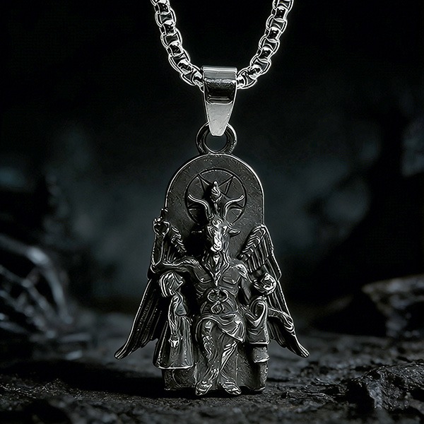 《 QBOX 》FASHION 飾品【CBP8-1195】精緻個性仿舊染黑撒旦羊頭惡魔鈦鋼墬子項鍊/吊墬-細節圖3