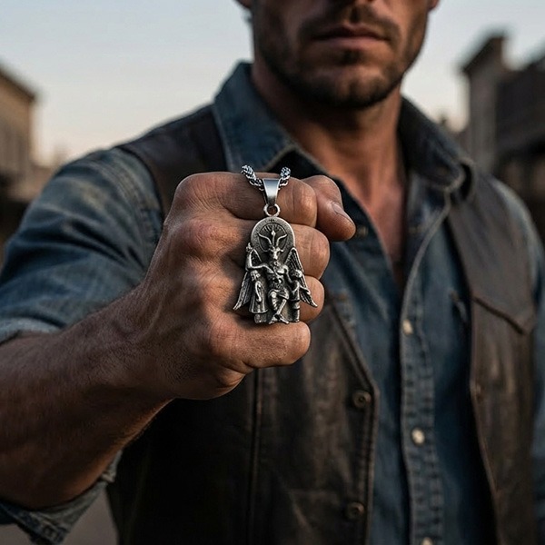 《 QBOX 》FASHION 飾品【CBP8-1195】精緻個性仿舊染黑撒旦羊頭惡魔鈦鋼墬子項鍊/吊墬-細節圖8