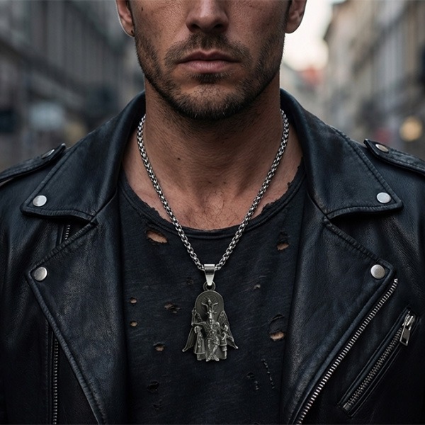 《 QBOX 》FASHION 飾品【CBP8-1195】精緻個性仿舊染黑撒旦羊頭惡魔鈦鋼墬子項鍊/吊墬-細節圖9