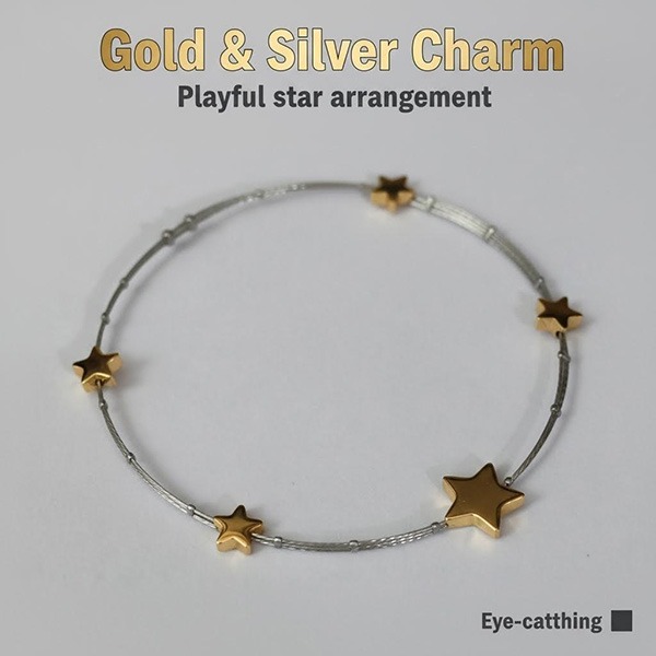 《 QBOX 》FASHION 飾品【BS23031055】 精緻個性幾何形金色星星鋼絲手鍊/手環(特價)-細節圖3