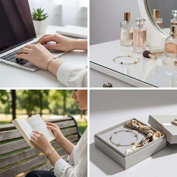 《 QBOX 》FASHION 飾品【BS23031055】 精緻個性幾何形金色星星鋼絲手鍊/手環(特價)-細節圖6