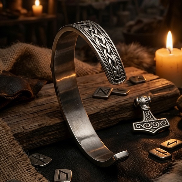 《 QBOX 》FASHION 飾品【BBRG-078】 精緻個性北歐維京戰魂之錘鈦鋼開口手鐲/手環-細節圖4