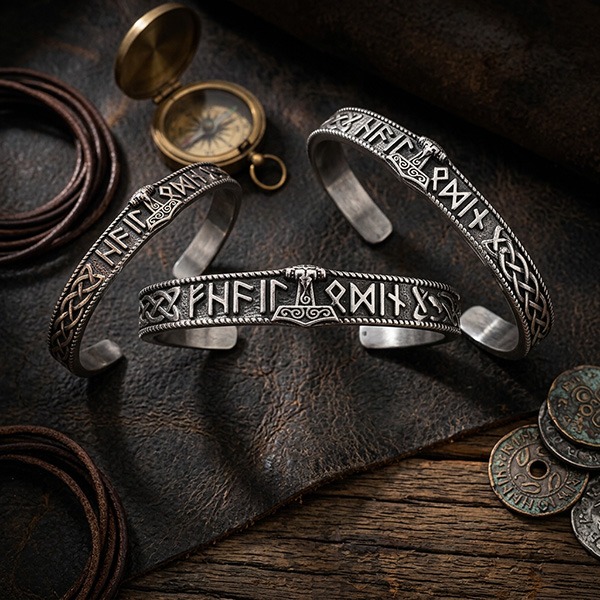 《 QBOX 》FASHION 飾品【BBRG-078】 精緻個性北歐維京戰魂之錘鈦鋼開口手鐲/手環-細節圖6
