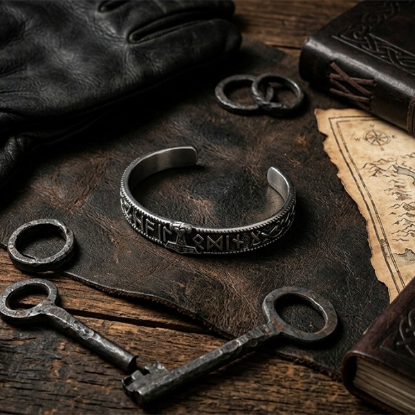 《 QBOX 》FASHION 飾品【BBRG-078】 精緻個性北歐維京戰魂之錘鈦鋼開口手鐲/手環-細節圖7