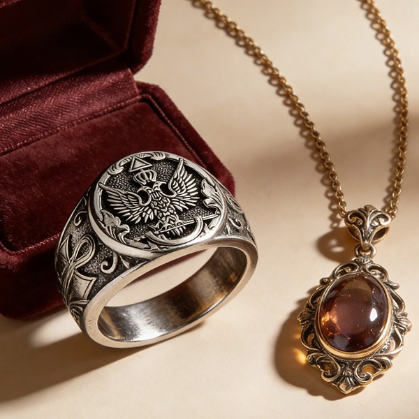 《 QBOX 》FASHION 飾品【RBR8-1154】精緻個性復古橢圓雙頭鷹勳章鈦鋼戒指/戒環-細節圖6