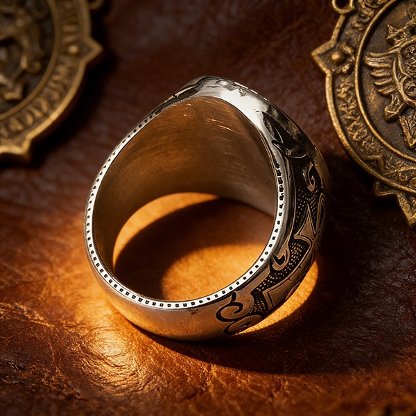 《 QBOX 》FASHION 飾品【RBR8-1154】精緻個性復古橢圓雙頭鷹勳章鈦鋼戒指/戒環-細節圖7