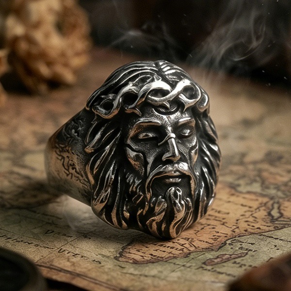 《 QBOX 》FASHION 飾品【RBR8-1162】精緻個性復古耶穌荊棘冠鈦鋼戒指/戒環-細節圖4