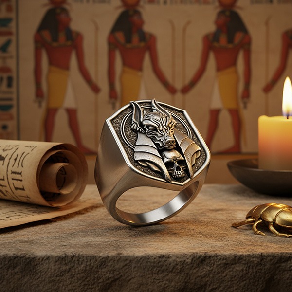 《 QBOX 》FASHION 飾品【RBR8-1163】精緻個性復古冥界守護者阿努比斯鈦鋼戒指/戒環-細節圖4