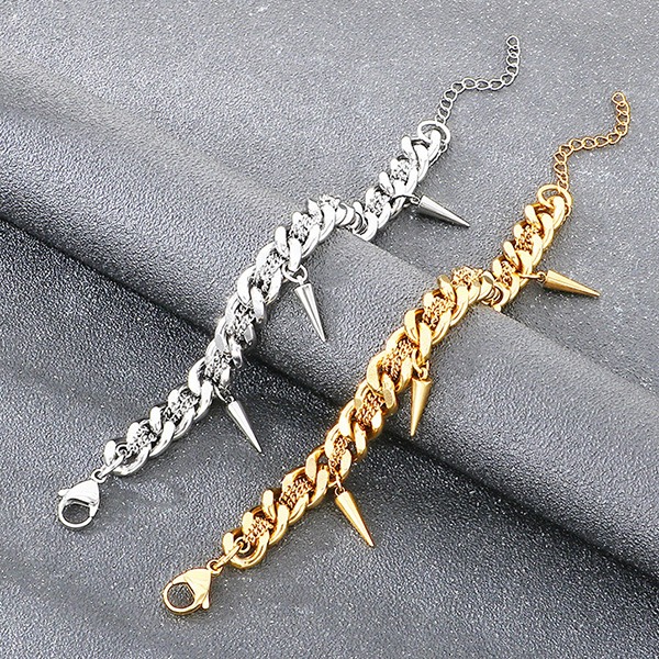 《 QBOX 》FASHION 飾品【BK211269】 精緻個性銳刺柳釘古巴鈦鋼手鍊/手環(二色)-細節圖5