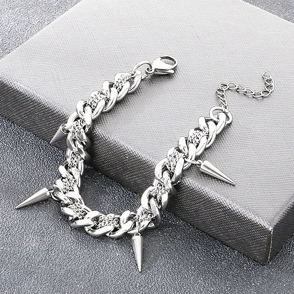 《 QBOX 》FASHION 飾品【BK211269】 精緻個性銳刺柳釘古巴鈦鋼手鍊/手環(二色)-細節圖7