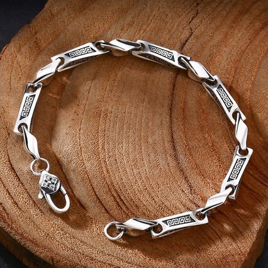 《 QBOX 》FASHION 飾品【B363S155】精緻個性復古金剛杵扭紋平安環扣S925純銀手鍊/手環-細節圖4