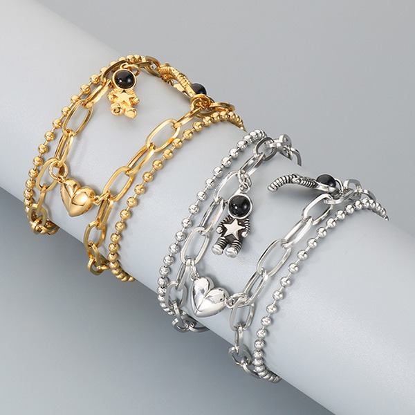 《 QBOX 》FASHION 飾品【BK208413】 精緻個性太空人摘心鈦鋼情侶手鍊/手環(二色)-細節圖3
