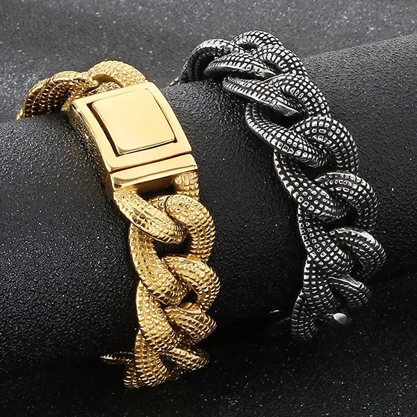 《 QBOX 》FASHION 飾品【BK182582】 精緻個性復古重工霸氣編織古巴鏈鈦鋼手鍊/手環(二色)-細節圖3