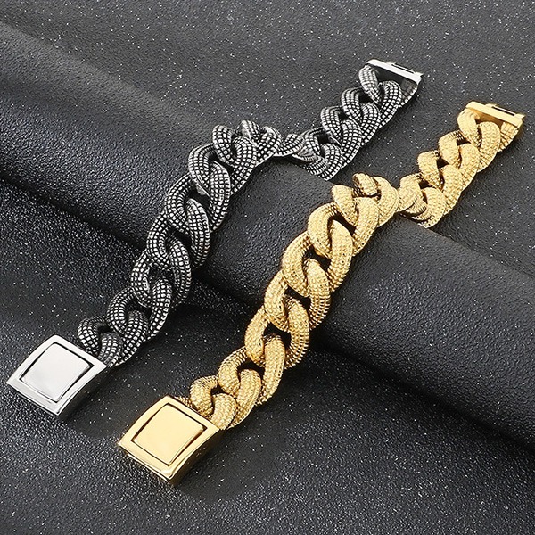 《 QBOX 》FASHION 飾品【BK182582】 精緻個性復古重工霸氣編織古巴鏈鈦鋼手鍊/手環(二色)-細節圖4