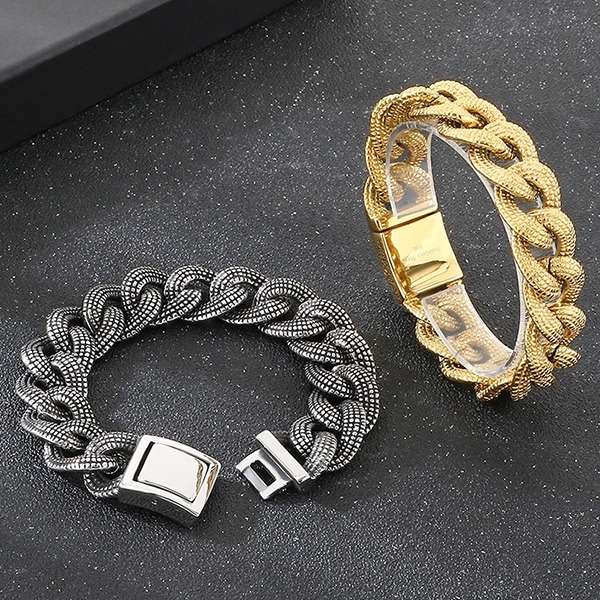 《 QBOX 》FASHION 飾品【BK182582】 精緻個性復古重工霸氣編織古巴鏈鈦鋼手鍊/手環(二色)-細節圖5