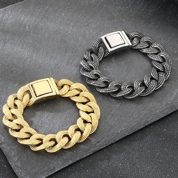 《 QBOX 》FASHION 飾品【BK182582】 精緻個性復古重工霸氣編織古巴鏈鈦鋼手鍊/手環(二色)-細節圖6