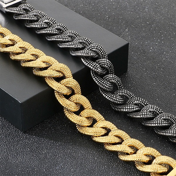 《 QBOX 》FASHION 飾品【BK182582】 精緻個性復古重工霸氣編織古巴鏈鈦鋼手鍊/手環(二色)-細節圖7