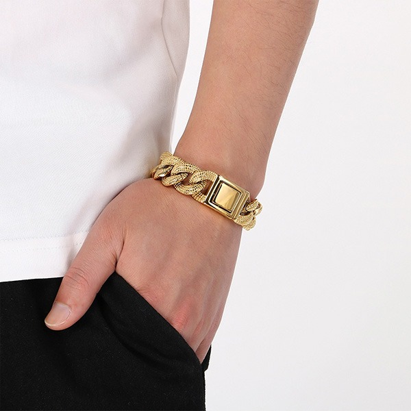 《 QBOX 》FASHION 飾品【BK182582】 精緻個性復古重工霸氣編織古巴鏈鈦鋼手鍊/手環(二色)-細節圖8