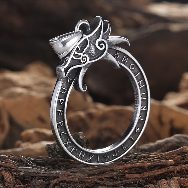 《QBOX 》FASHION 飾品【CBP8-598】【北歐守護】維京巨龍符文環鈦鋼吊墜｜復古做舊防過敏男士信仰項鍊-細節圖8