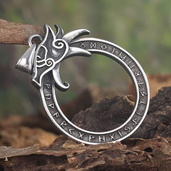 《QBOX 》FASHION 飾品【CBP8-598】【北歐守護】維京巨龍符文環鈦鋼吊墜｜復古做舊防過敏男士信仰項鍊-細節圖9