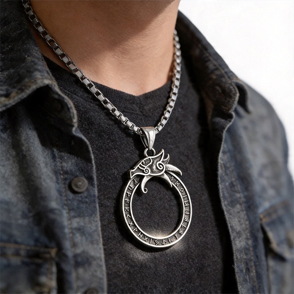 《QBOX 》FASHION 飾品【CBP8-598】【北歐守護】維京巨龍符文環鈦鋼吊墜｜復古做舊防過敏男士信仰項鍊-細節圖11