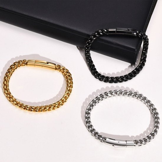 《 QBOX 》FASHION 飾品【BBR-1291】 精緻個性歐美復古黑龍骨環扣鑄造鈦鋼手鍊/手環-細節圖3