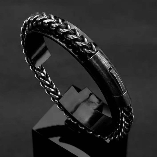 《 QBOX 》FASHION 飾品【BBR-1291】 精緻個性歐美復古黑龍骨環扣鑄造鈦鋼手鍊/手環-細節圖4