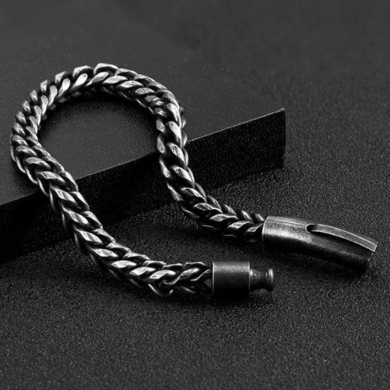 《 QBOX 》FASHION 飾品【BBR-1291】 精緻個性歐美復古黑龍骨環扣鑄造鈦鋼手鍊/手環-細節圖5