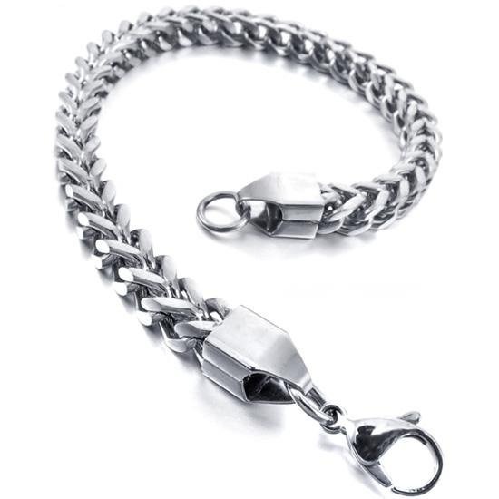 《 QBOX 》FASHION 飾品【GBR-625】精緻個性歐美仿舊龍骨方面環扣鈦鋼手鍊/手環-細節圖4