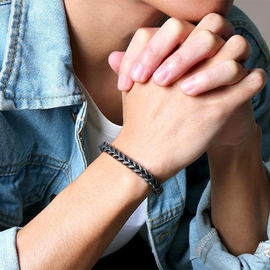 《 QBOX 》FASHION 飾品【GBR-625】精緻個性歐美仿舊龍骨方面環扣鈦鋼手鍊/手環-細節圖8