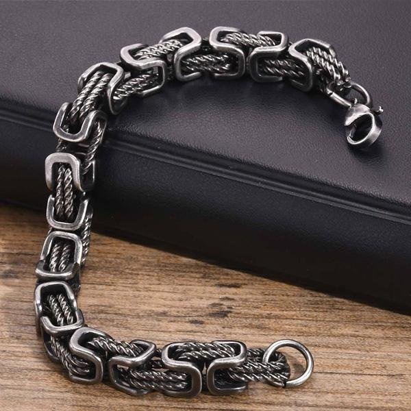 《 QBOX 》FASHION 飾品【GBR-1842】 精緻個性拜占庭麻繩方環扣鈦鋼手鍊/手環-細節圖4