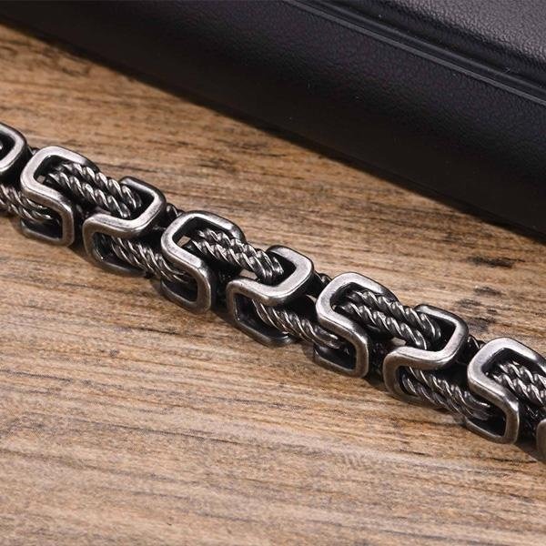 《 QBOX 》FASHION 飾品【GBR-1842】 精緻個性拜占庭麻繩方環扣鈦鋼手鍊/手環-細節圖5