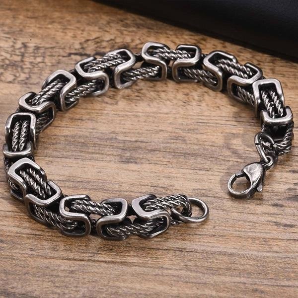 《 QBOX 》FASHION 飾品【GBR-1842】 精緻個性拜占庭麻繩方環扣鈦鋼手鍊/手環-細節圖6