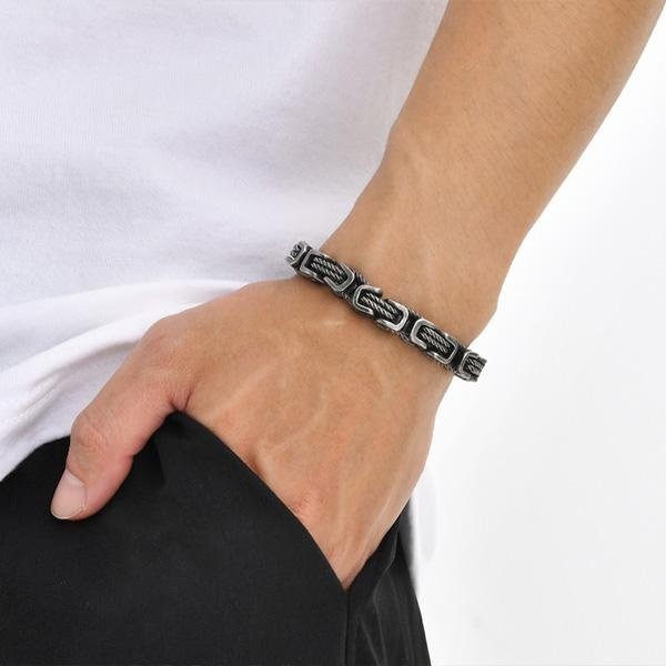 《 QBOX 》FASHION 飾品【GBR-1842】 精緻個性拜占庭麻繩方環扣鈦鋼手鍊/手環-細節圖7