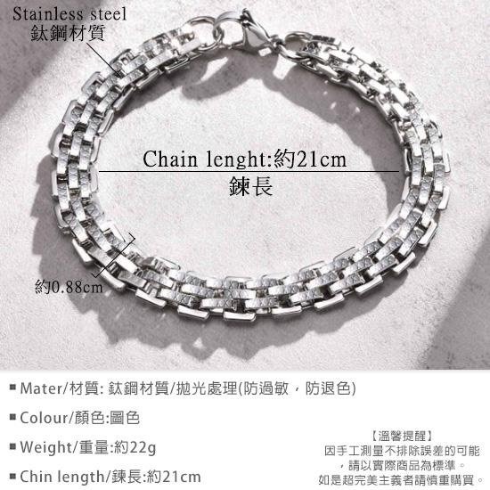 《 QBOX 》FASHION 飾品【BBR-1555】 精緻個性復古雙層方磚扣環拋光鈦鋼手鍊/手環-細節圖2