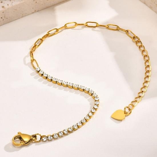 《 QBOX 》FASHION 飾品【BR-1586G】 精緻個性氣質小方鋯石金色長方扣鈦鋼手鍊/手環-細節圖3