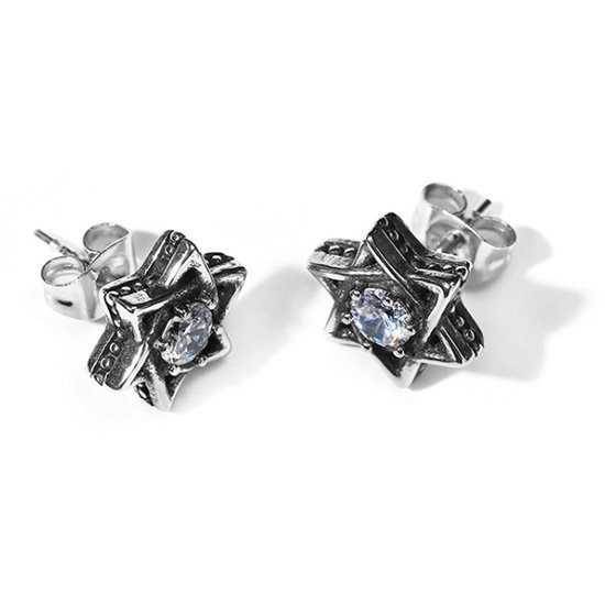 《QBOX 》FASHION 飾品【QES-287S】精緻個性六芒星鋯石鑄造鈦鋼針式耳環-細節圖4
