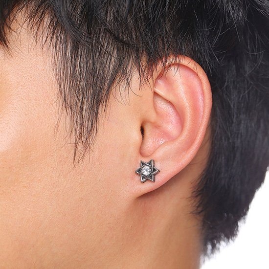《QBOX 》FASHION 飾品【QES-287S】精緻個性六芒星鋯石鑄造鈦鋼針式耳環-細節圖5