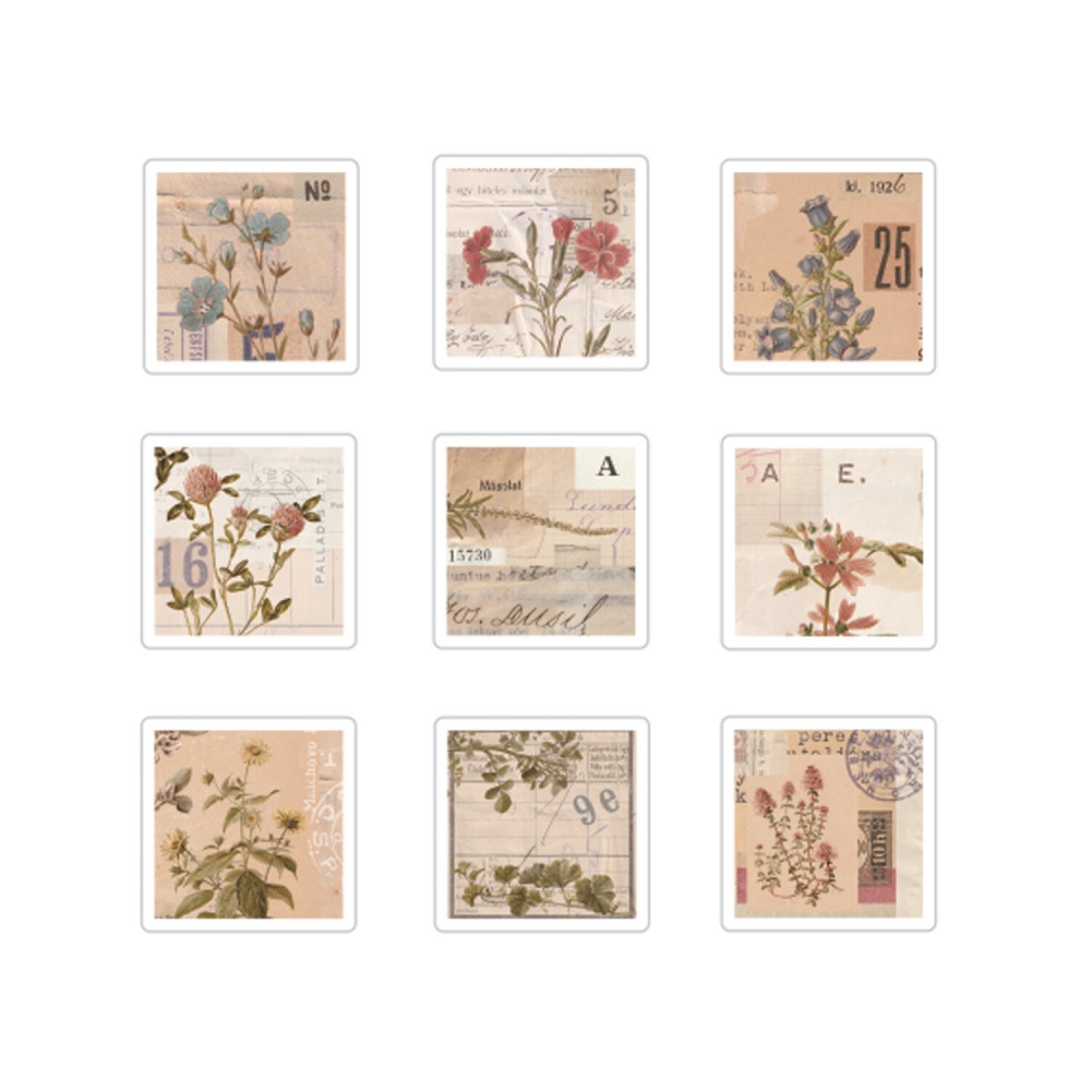 【文具室務】日本 PAPIER PLATZ 方形花卉 素材貼紙包 Sunny Sunday 貼紙 Flake Seal-細節圖2