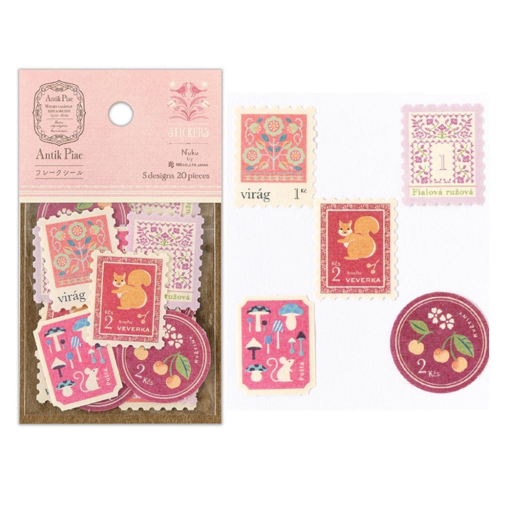 【文具室務】日本 NB社 Antik Piac 復古郵票貼紙包 Nuku 歐洲骨董 貼紙 日本製-細節圖3