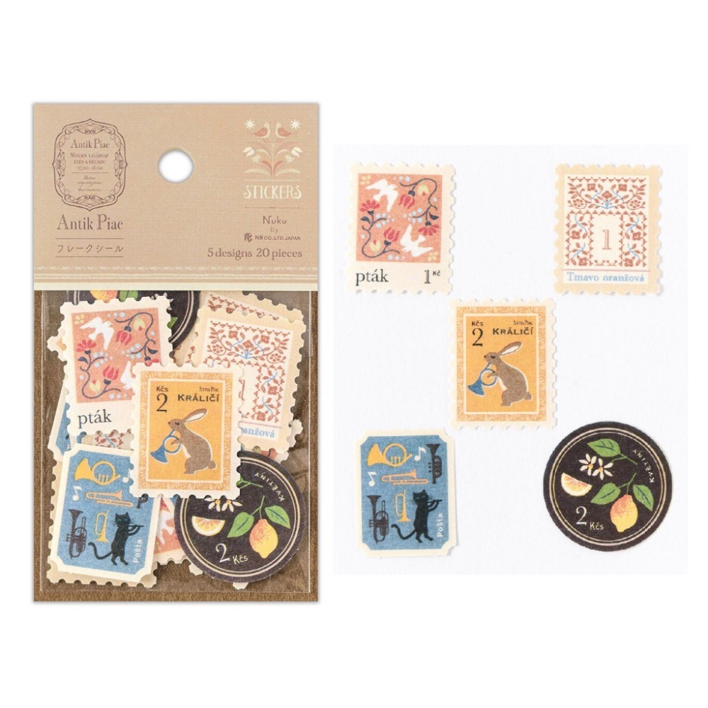 【文具室務】日本 NB社 Antik Piac 復古郵票貼紙包 Nuku 歐洲骨董 貼紙 日本製-細節圖7