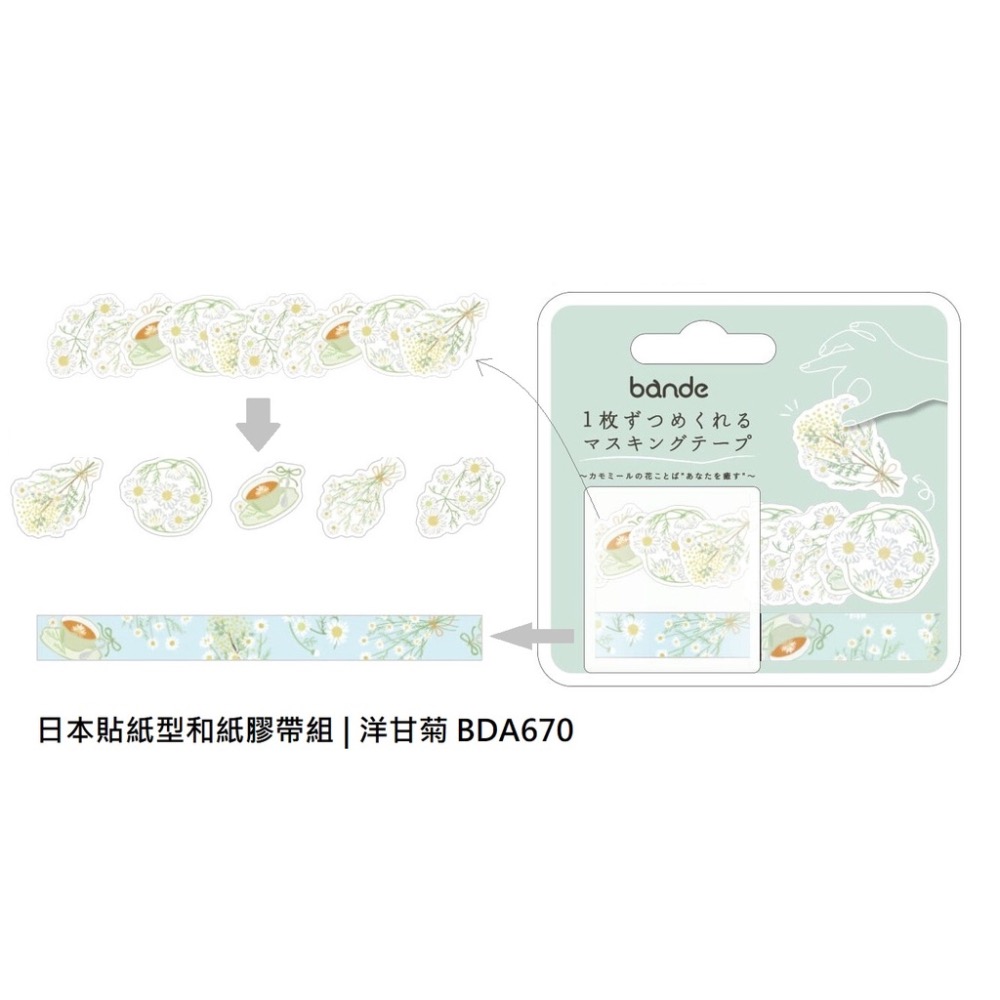 【文具室務】日本 Bande 貼紙型和紙膠帶 花語系列 洋甘菊 迷迭香 山茶花 新型態 和紙膠帶 捲捲紙膠帶 文具女子博-細節圖4