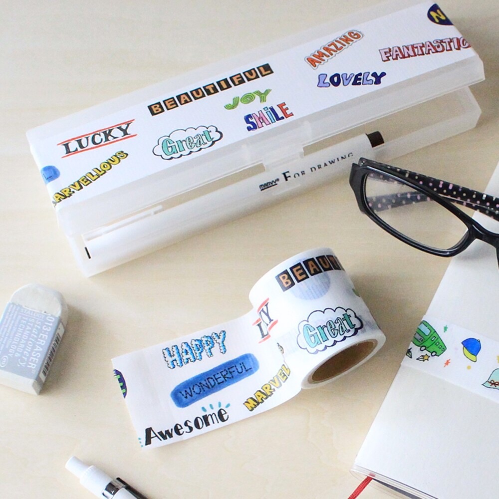 【文具室務】 小屋女子 YOJO TAPE 英文HAPPY 快樂單字 養生膠帶 裝飾膠帶 膠帶 YJ3-05 日本製-細節圖2