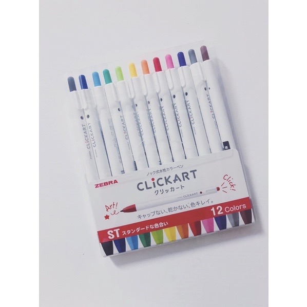 【文具室務】日本 ZEBRA CLICKART 按壓式水性筆 按壓式水性彩色筆 12色 深色系 淺色系 標準色 無筆蓋-細節圖3