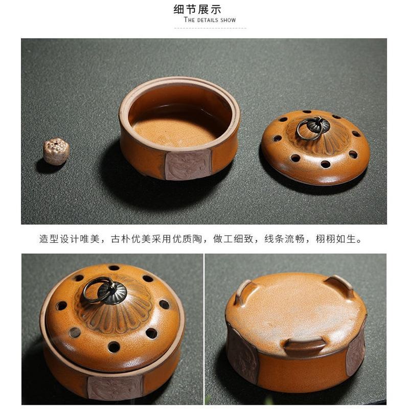 現貨裝箱寄出 陶瓷香爐家用客廳臥室仿古室內檀香爐沈香艾草佛堂供佛茶道熏香爐-細節圖4